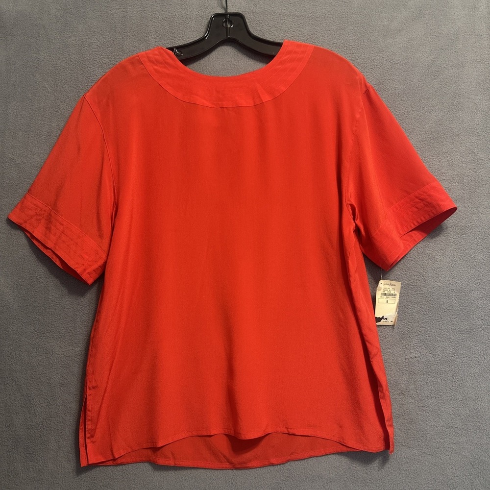 New VTG Max‎ Mara 100% Silk Blouse Made in Italy Size 8 Red Deadstock Designer
